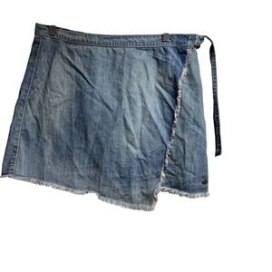 ROXY Denim Wrap Skirt Distressed Frayed Hem Tie Waist Womens Size‎ L #864